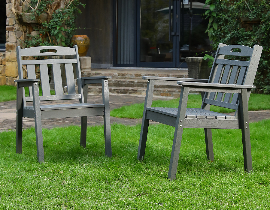 Skifergrå 2-pak opretstående HDPE Adirondack spisestuestol